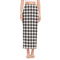 Black And White Gingham Pattern Print Side Slit Maxi Skirt