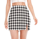 Black And White Gingham Pattern Print Side Slit Mini Skirt