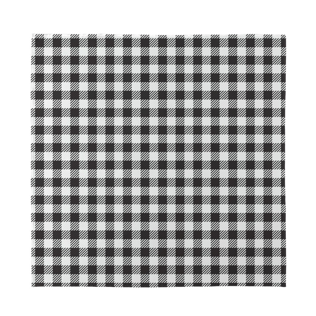 Black And White Gingham Pattern Print Silk Bandana