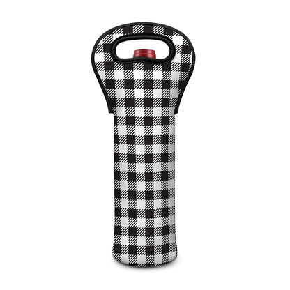 Black And White Gingham Pattern Print Single Neoprene Wine Tote