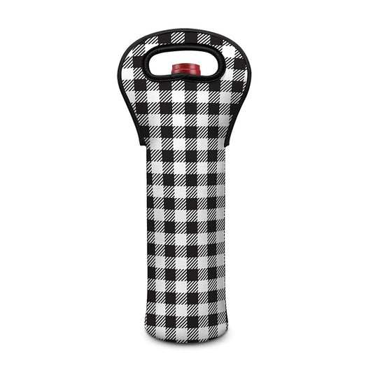 Black And White Gingham Pattern Print Single Neoprene Wine Tote