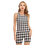 Black And White Gingham Pattern Print Sleeveless One Piece Swimsuit