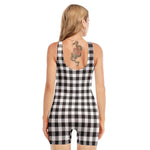 Black And White Gingham Pattern Print Sleeveless One Piece Swimsuit
