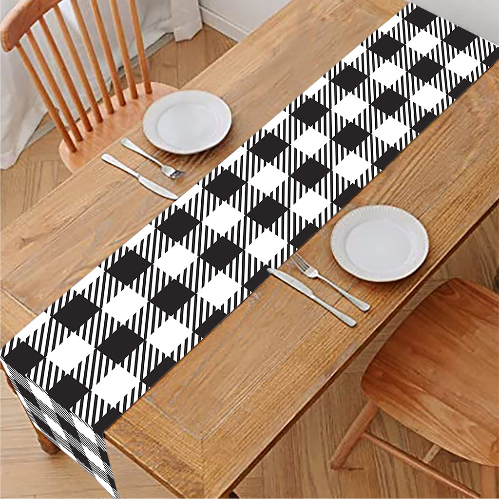 Black And White Gingham Pattern Print Table Runner