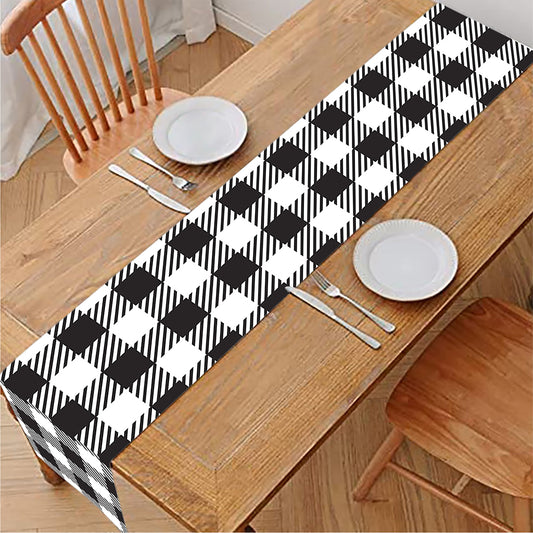 Black And White Gingham Pattern Print Table Runner