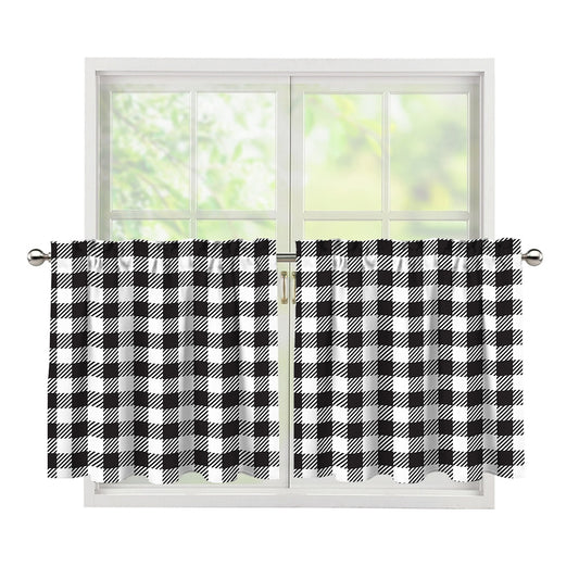 Black And White Gingham Pattern Print Tier Curtains