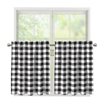 Black And White Gingham Pattern Print Tier Curtains