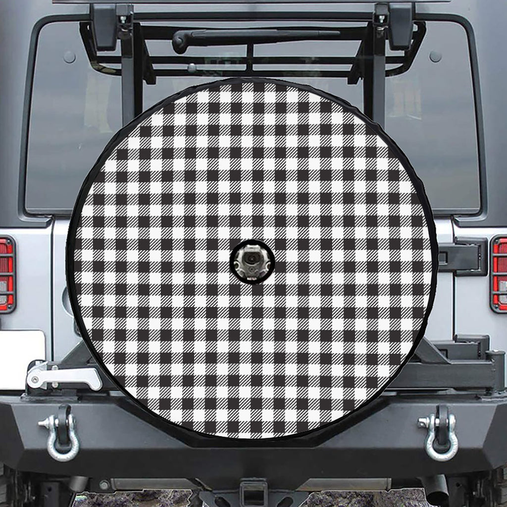 Black And White Gingham Pattern Print Tire Cover With Camera Hole