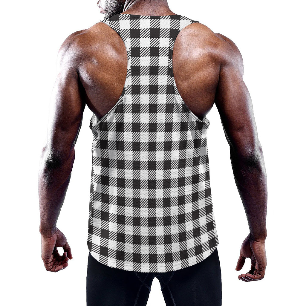 Black And White Gingham Pattern Print Training Tank Top