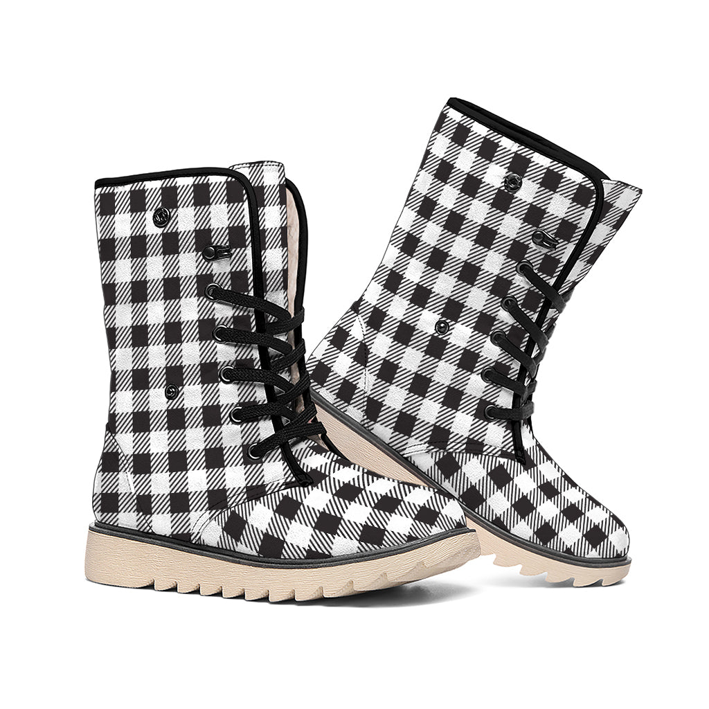 Black And White Gingham Pattern Print Winter Boots