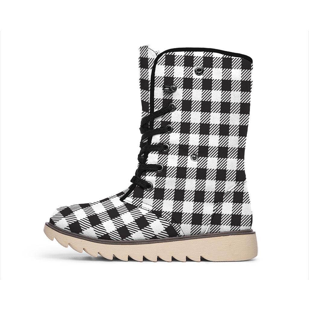 Black And White Gingham Pattern Print Winter Boots