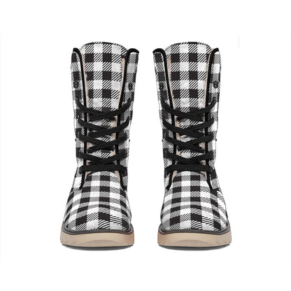 Black And White Gingham Pattern Print Winter Boots