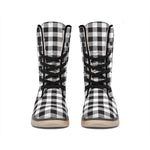 Black And White Gingham Pattern Print Winter Boots
