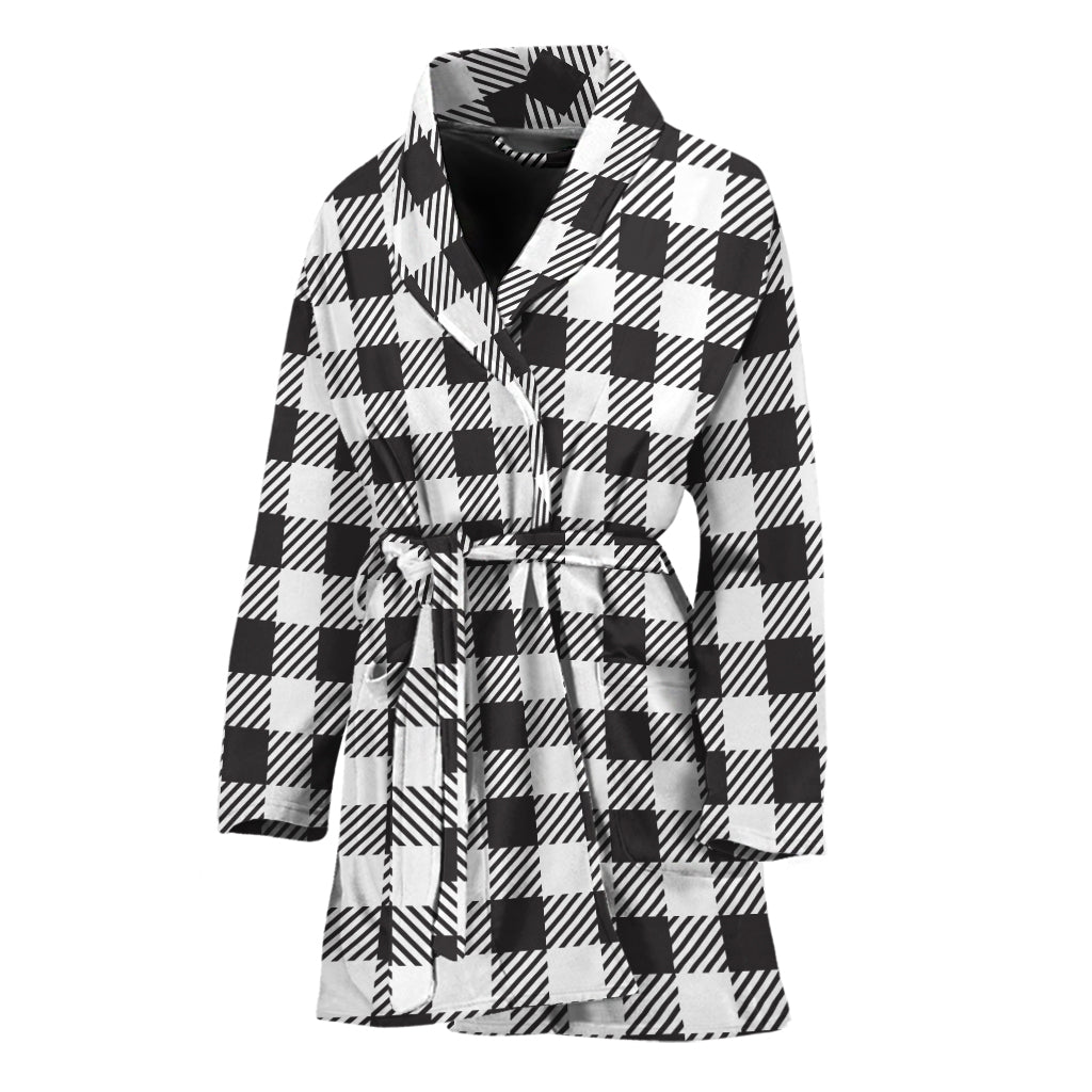 Black And White Gingham Pattern Print Women's Bathrobe