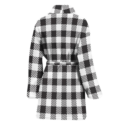 Black And White Gingham Pattern Print Women's Bathrobe
