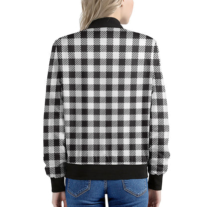 Black And White Gingham Pattern Print Women's Bomber Jacket