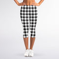 Black And White Gingham Pattern Print Women's Capri Leggings
