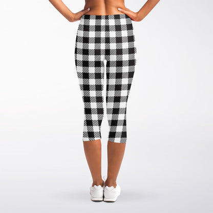 Black And White Gingham Pattern Print Women's Capri Leggings