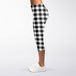Black And White Gingham Pattern Print Women's Capri Leggings