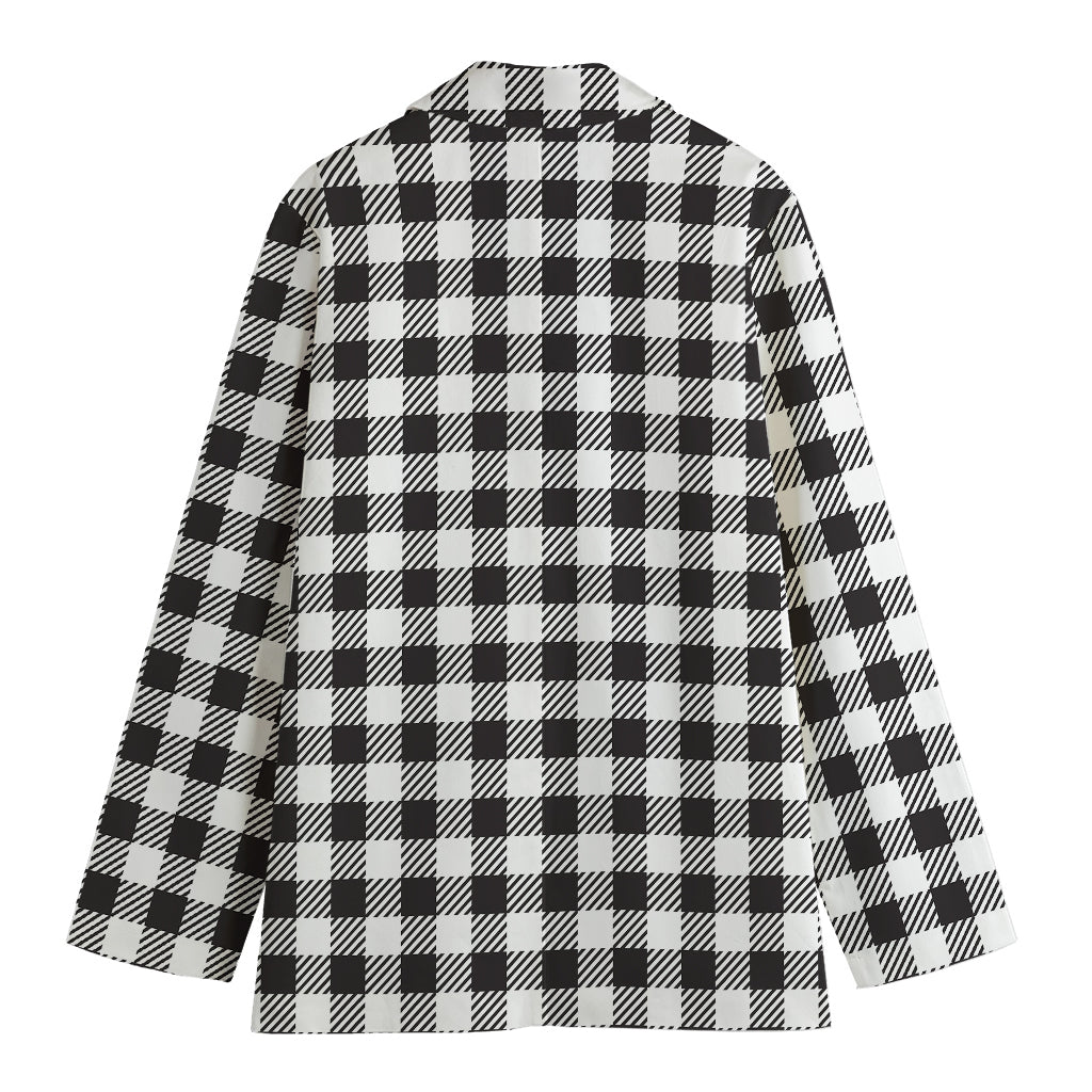 Black And White Gingham Pattern Print Women's Cotton Blazer