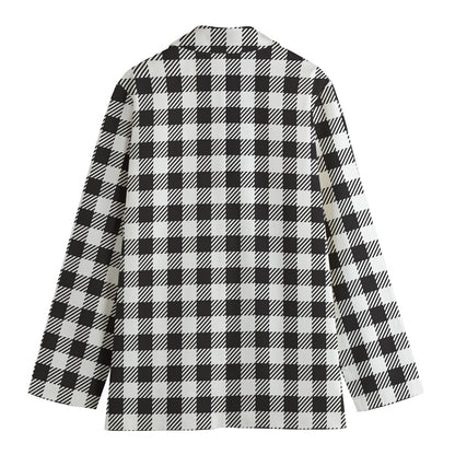 Black And White Gingham Pattern Print Women's Cotton Blazer