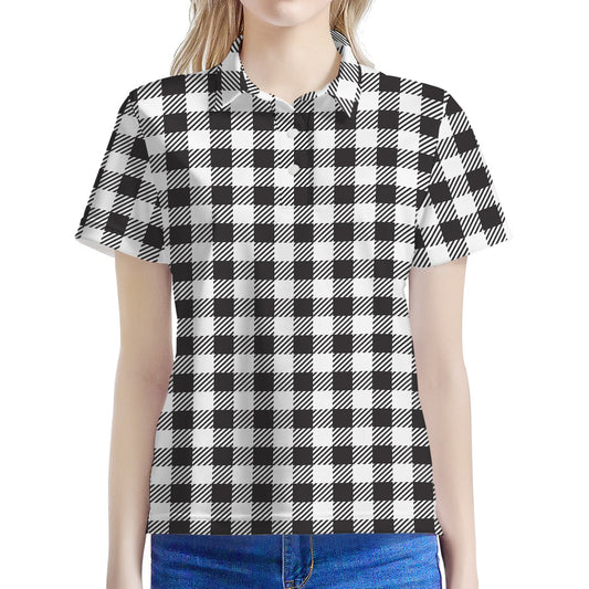 Black And White Gingham Pattern Print Women's Polo Shirt