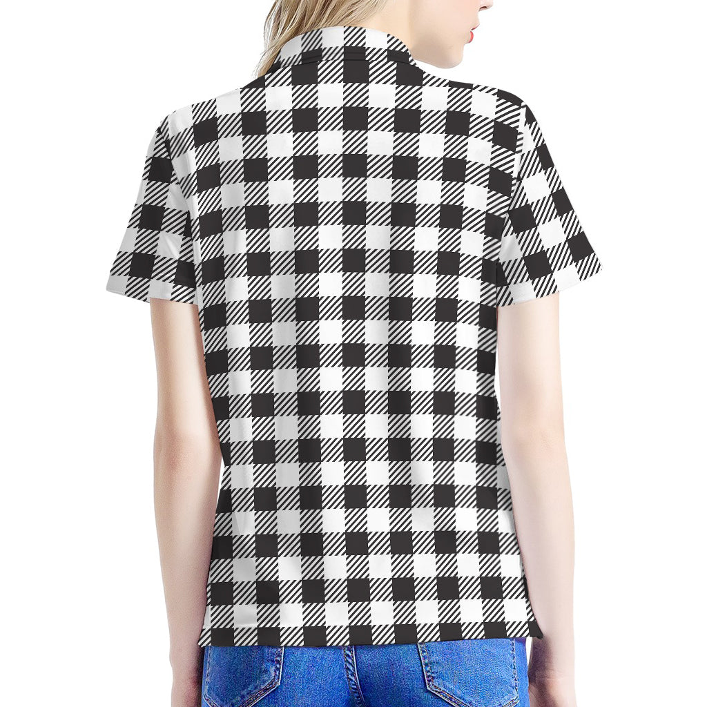 Black And White Gingham Pattern Print Women's Polo Shirt