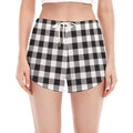 Black And White Gingham Pattern Print Women's Split Running Shorts