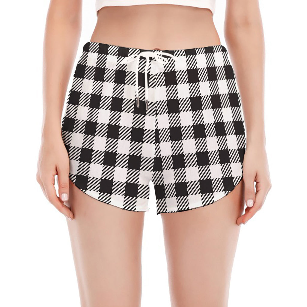 Black And White Gingham Pattern Print Women's Split Running Shorts