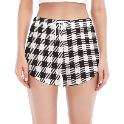 Black And White Gingham Pattern Print Women's Split Running Shorts
