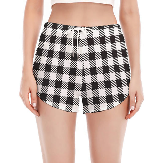 Black And White Gingham Pattern Print Women's Split Running Shorts