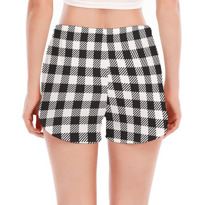 Black And White Gingham Pattern Print Women's Split Running Shorts