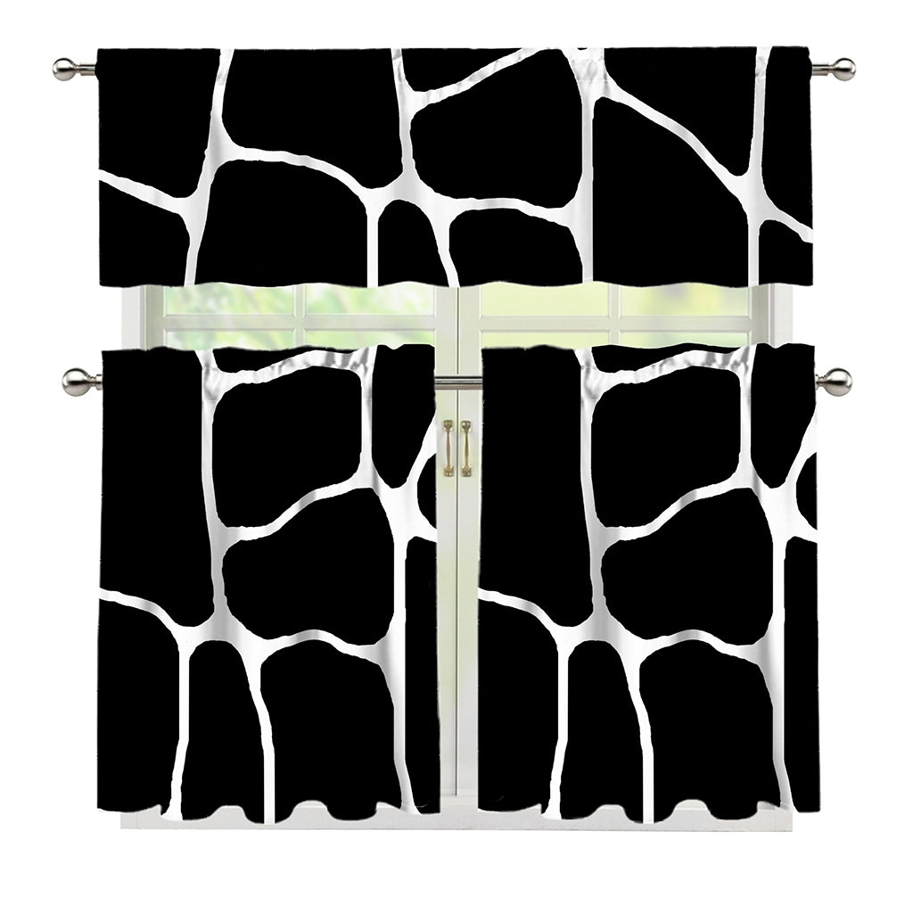 Black And White Giraffe Pattern Print 3 Piece Kitchen Curtains