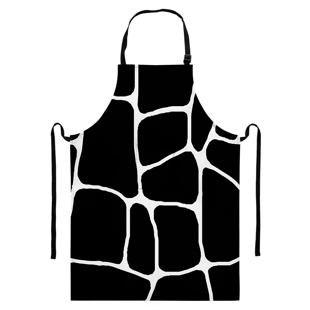 Black And White Giraffe Pattern Print Bib Apron With Pocket
