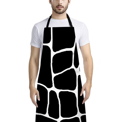 Black And White Giraffe Pattern Print Bib Apron With Pocket