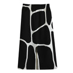 Black And White Giraffe Pattern Print Cotton Front Slit Maxi Skirt