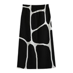 Black And White Giraffe Pattern Print Cotton Front Slit Maxi Skirt