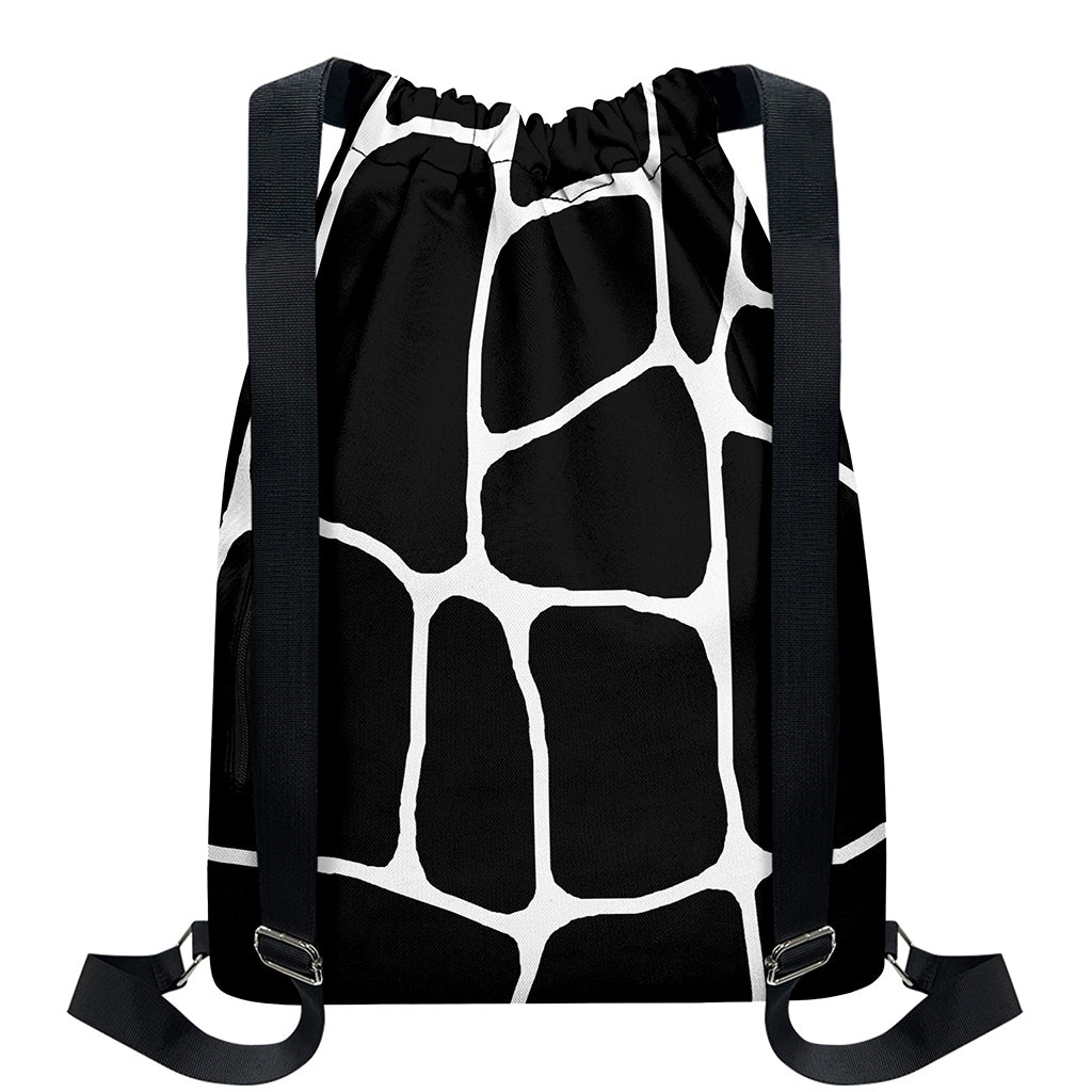 Black And White Giraffe Pattern Print Drawstring Backpack