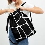 Black And White Giraffe Pattern Print Drawstring Backpack