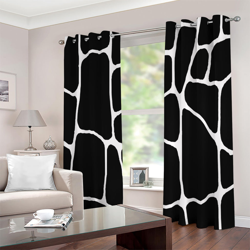 Black And White Giraffe Pattern Print Extra Wide Grommet Curtains
