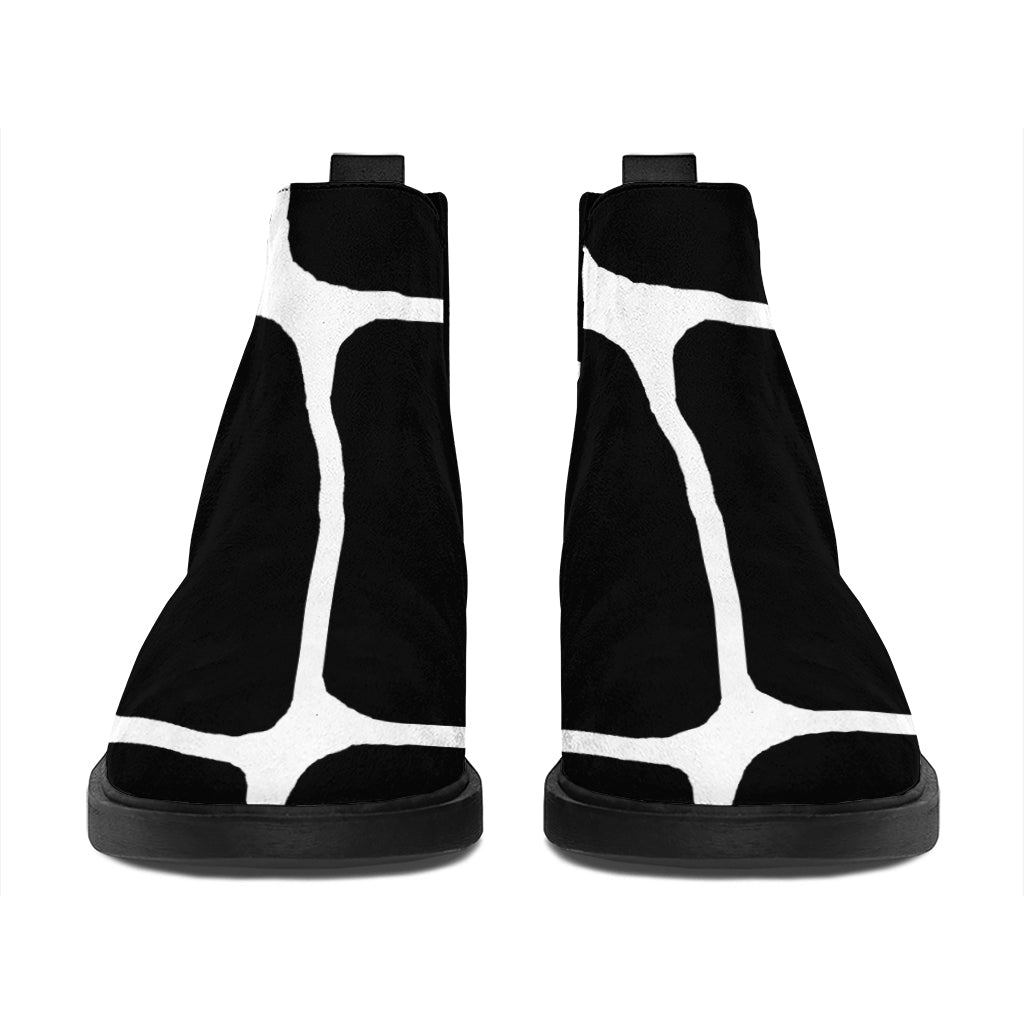 Black And White Giraffe Pattern Print Flat Ankle Boots