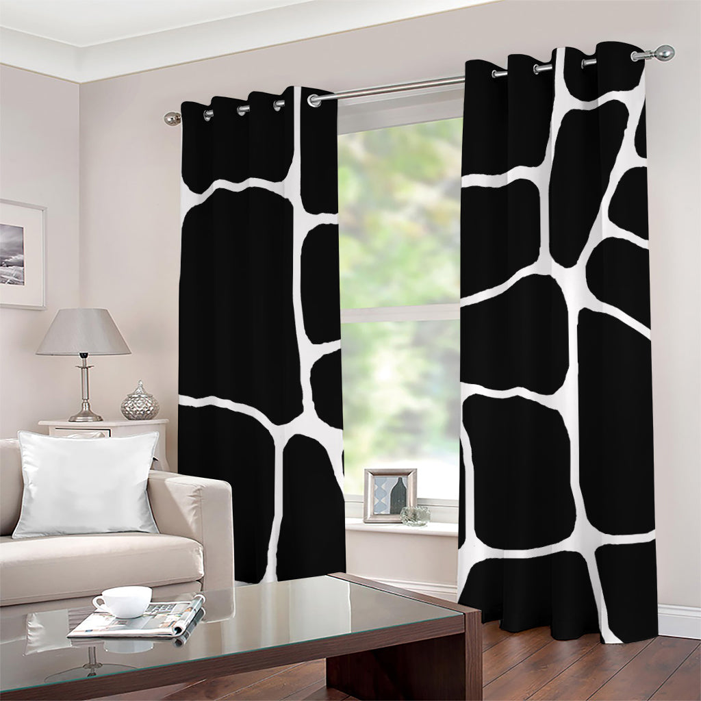 Black And White Giraffe Pattern Print Grommet Curtains