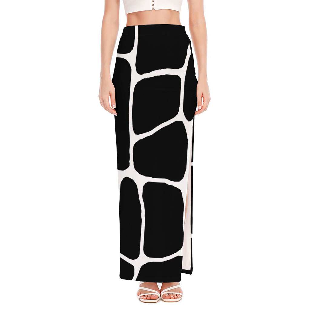 Black And White Giraffe Pattern Print High Slit Maxi Skirt
