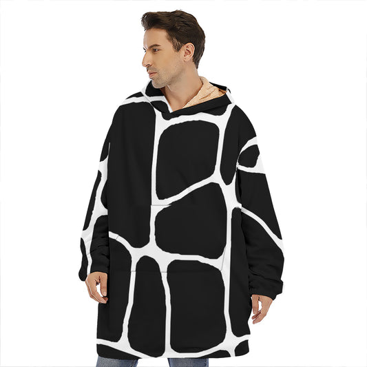 Black And White Giraffe Pattern Print Hoodie Blanket