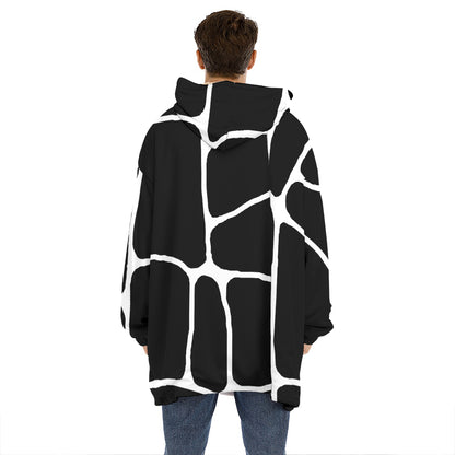 Black And White Giraffe Pattern Print Hoodie Blanket