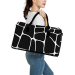 Black And White Giraffe Pattern Print Leather Duffle Bag