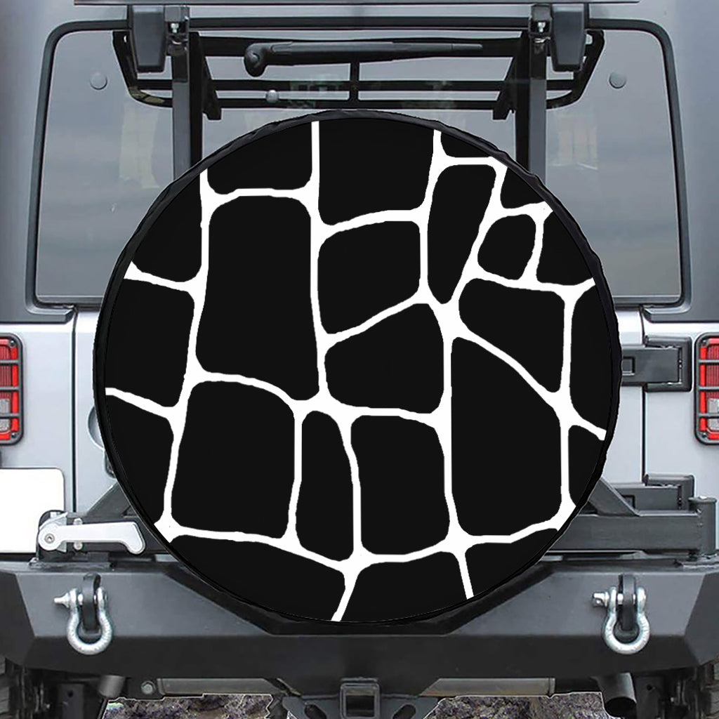 Black And White Giraffe Pattern Print Leather Spare Tire Cover