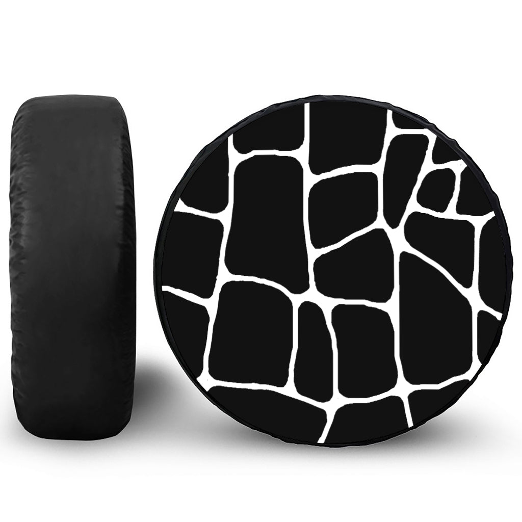 Black And White Giraffe Pattern Print Leather Spare Tire Cover