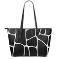Black And White Giraffe Pattern Print Leather Tote Bag With Zipper