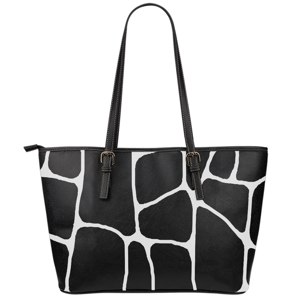 Black And White Giraffe Pattern Print Leather Tote Bag
